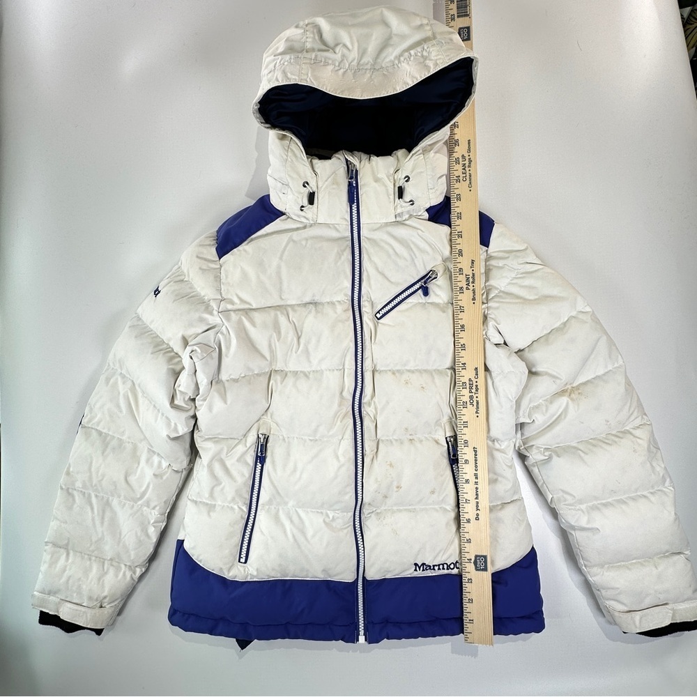 Marmot Men’s 700 Fill Down Jacket Hooded Winter Blue White Medium - Picture 16 of 16